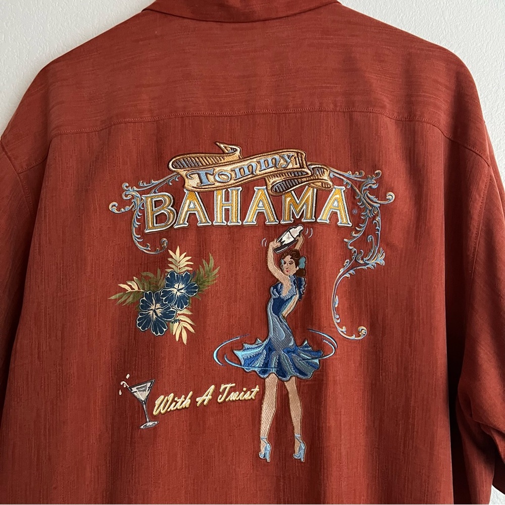 Tommy Bahama Rust Red Embroidered Back Floral & Dancer Shirt